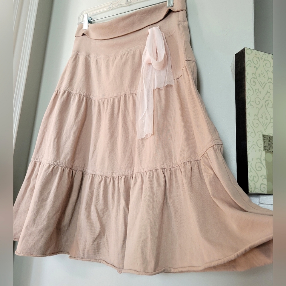 Urban Outfitters Cotton Tiered Midi Skirt with Tulle Sash